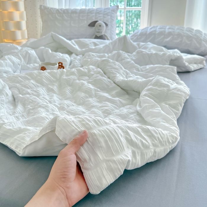 91家纺网 家纺一手货源 找家纺 瑞禾家纺 2026新款泡泡纱夏被空调被夏凉被四件套 茉莉白+灰