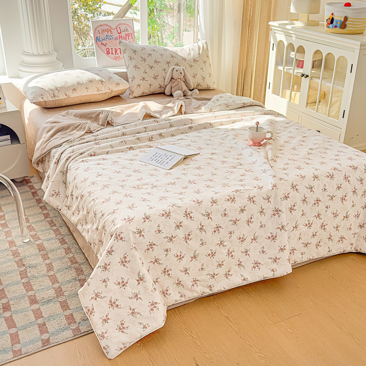 91家纺网 家纺一手货源 找家纺 典冠 2026新款100%里外全棉夏被 夏被四件套 繁花