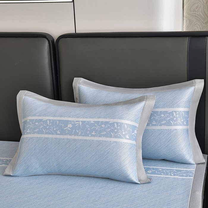 91家纺网 家纺一手货源 找家纺 （总）小牛席业 2026春夏新款PE琉璃叶语提花凉感冰丝席席子-床笠款