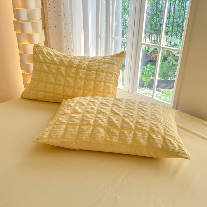 91家纺网 家纺一手货源 找家纺 瑞禾家纺 2026新款泡泡纱夏被空调被夏凉被四件套 柠檬黄