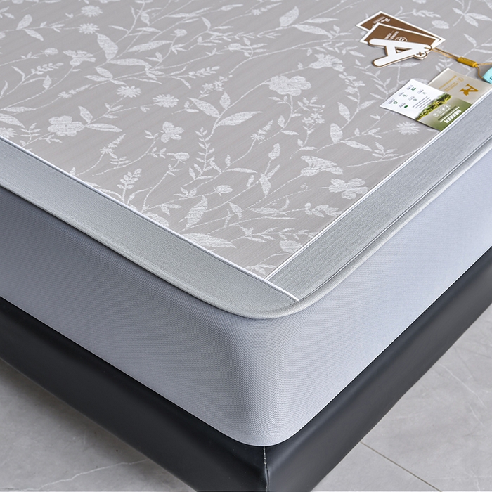 91家纺网 家纺一手货源 找家纺 小牛席业 2026春夏新款PE琉璃叶语提花凉感冰丝席席子-床笠款 香槟