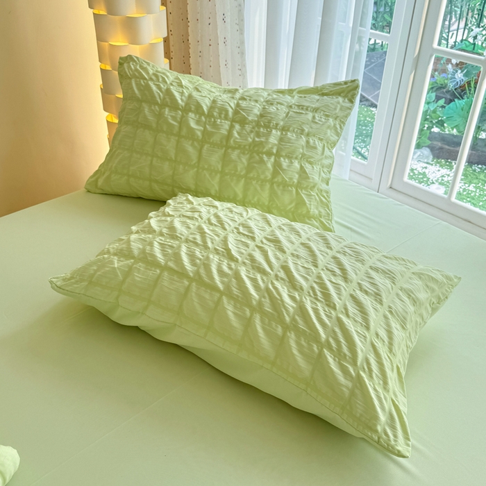 91家纺网 家纺一手货源 找家纺 瑞禾家纺 2026新款泡泡纱夏被空调被夏凉被四件套 苹果绿