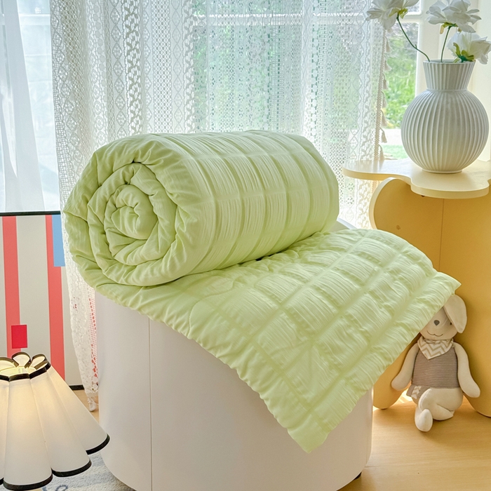 91家纺网 家纺一手货源 找家纺 瑞禾家纺 2026新款泡泡纱夏被空调被夏凉被四件套 苹果绿