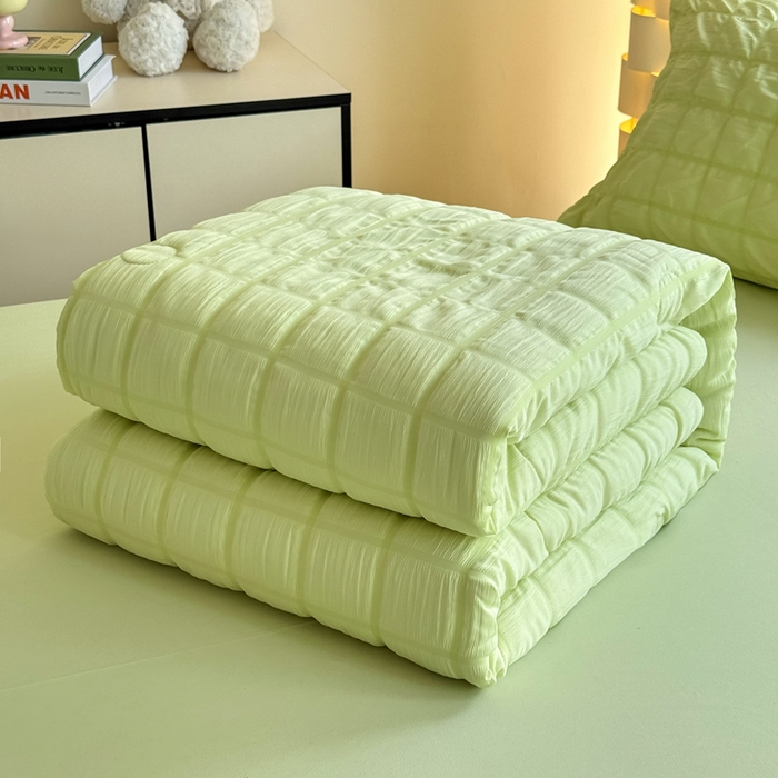 91家纺网 家纺一手货源 找家纺 瑞禾家纺 2026新款泡泡纱夏被空调被夏凉被四件套 苹果绿