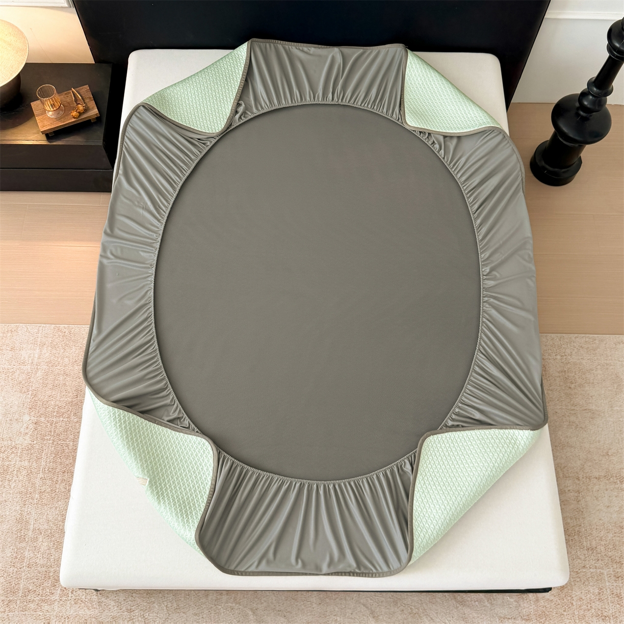 91家纺网 家纺一手货源 找家纺 叠派家纺 2026新款夏季高端竹席pe藤席空调软席可水洗席子凉席-慕尚M纹 床笠款-慕尚M纹-绿