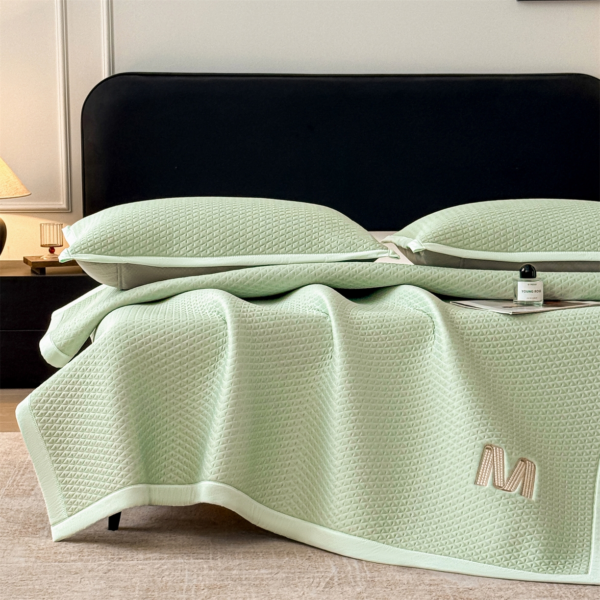 91家纺网 家纺一手货源 找家纺 叠派家纺 2026新款夏季高端竹席pe藤席空调软席可水洗席子凉席-慕尚M纹 床席款-慕尚M纹-绿