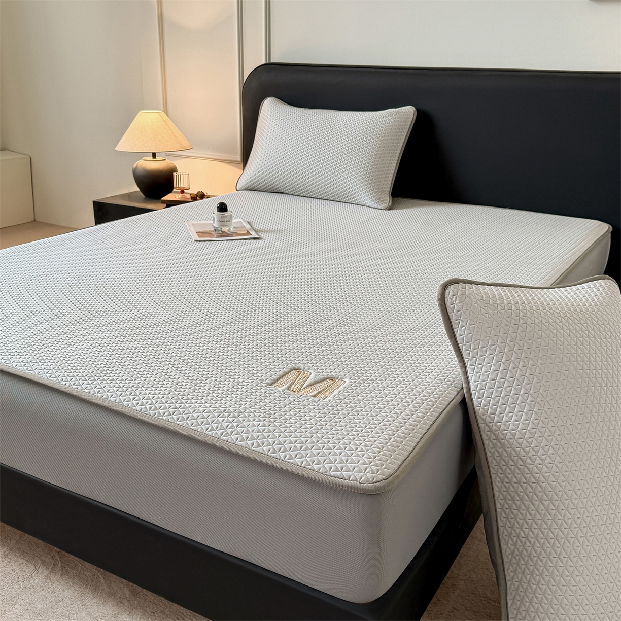 叠派家纺 2026新款夏季高端竹席pe藤席空调软席可水洗席子凉席-慕尚M纹 床笠款-慕尚M纹-灰