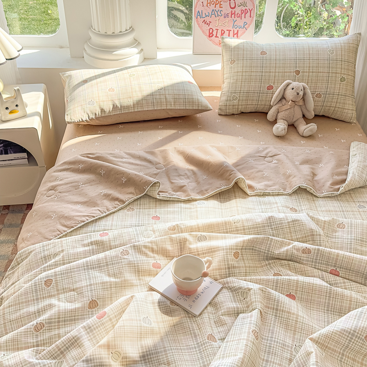 91家纺网 家纺一手货源 找家纺 典冠 2026新款100%里外全棉夏被 夏被四件套 南瓜派