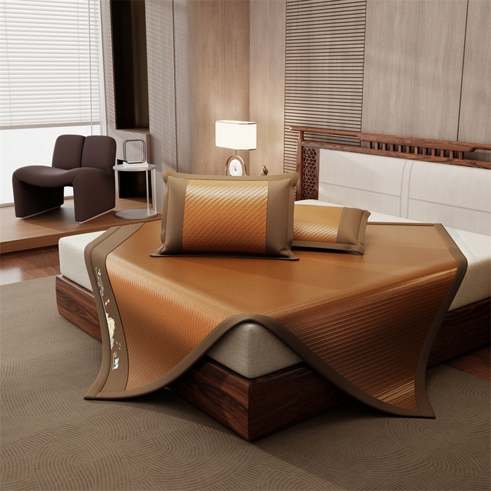 91家纺网 家纺一手货源 找家纺 缦吉 2026新款夏季高端高分子PE雪山藤席凉席款 棕色