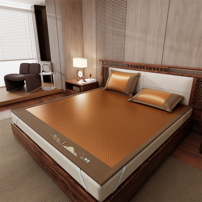 91家纺网 家纺一手货源 找家纺 缦吉 2026新款夏季高端高分子PE雪山藤席凉席款 棕色