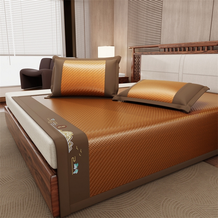 91家纺网 家纺一手货源 找家纺 缦吉 2026新款夏季高端高分子PE雪山藤席凉席款 棕色