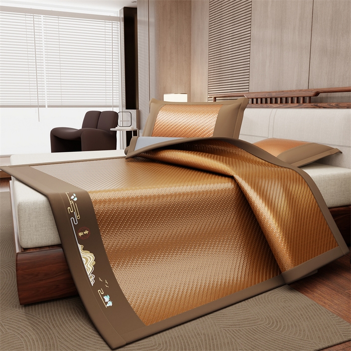 91家纺网 家纺一手货源 找家纺 缦吉 2026新款夏季高端高分子PE雪山藤席凉席款 棕色