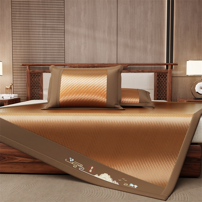 91家纺网 家纺一手货源 找家纺 缦吉 2026新款夏季高端高分子PE雪山藤席凉席款 棕色