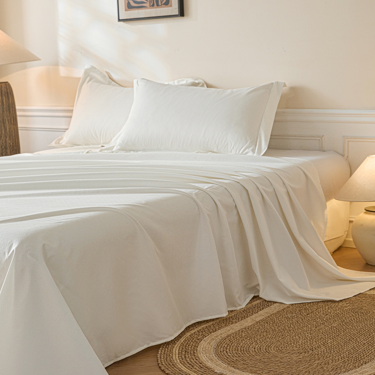 91家纺网 家纺一手货源 找家纺 露梦家纺 2026外贸内销跨境电商亚马逊速卖通磨毛单床单三件套欧美尺寸多多跨境平台TEMU 方格-白色