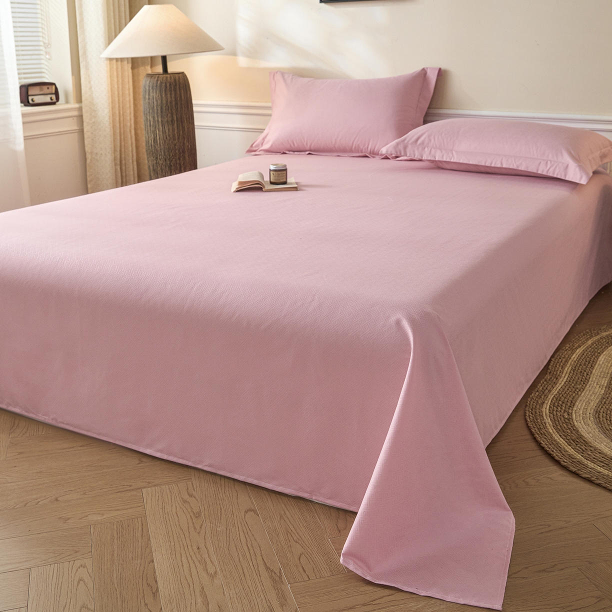 91家纺网 家纺一手货源 找家纺 露梦家纺 2026外贸内销跨境电商亚马逊速卖通磨毛单床单三件套欧美尺寸多多跨境平台TEMU 方格-粉色