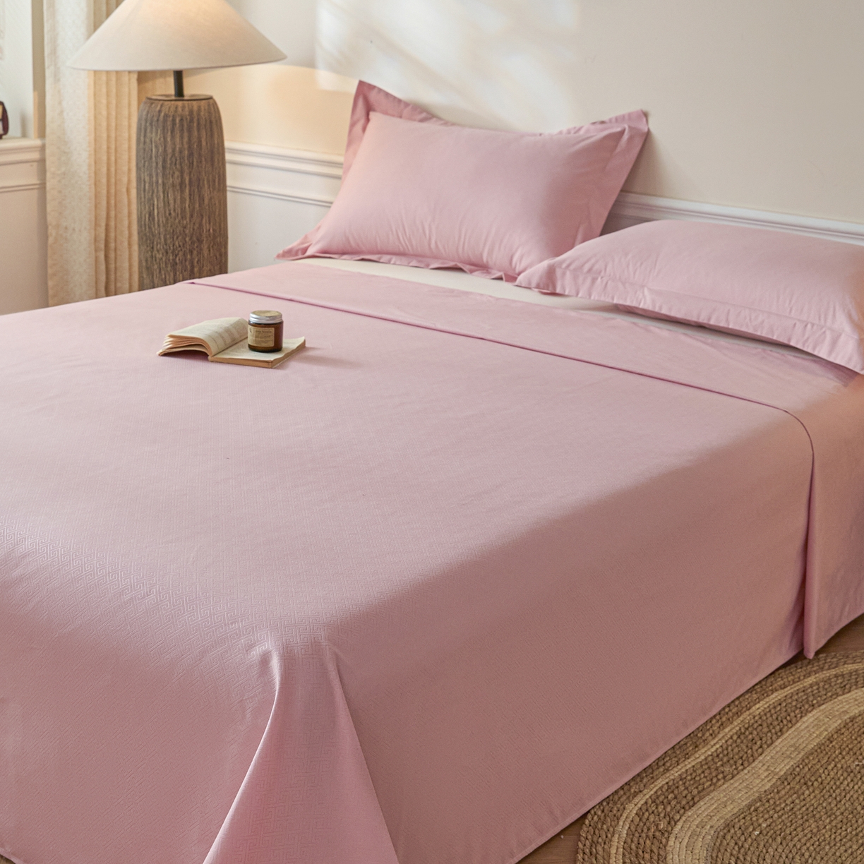 91家纺网 家纺一手货源 找家纺 露梦家纺 2026外贸内销跨境电商亚马逊速卖通磨毛单床单三件套欧美尺寸多多跨境平台TEMU 方格-粉色