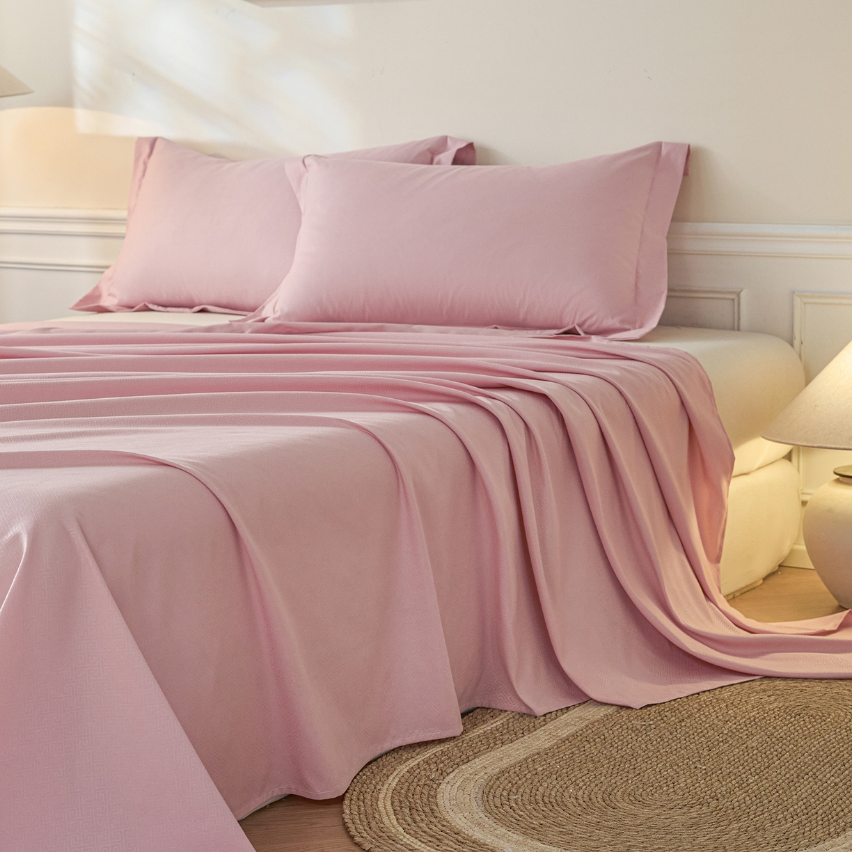 91家纺网 家纺一手货源 找家纺 露梦家纺 2026外贸内销跨境电商亚马逊速卖通磨毛单床单三件套欧美尺寸多多跨境平台TEMU 方格-粉色