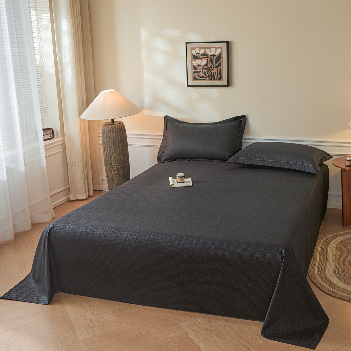 91家纺网 家纺一手货源 找家纺 露梦家纺 2026外贸内销跨境电商亚马逊速卖通磨毛单床单三件套欧美尺寸多多跨境平台TEMU 方格-黑色