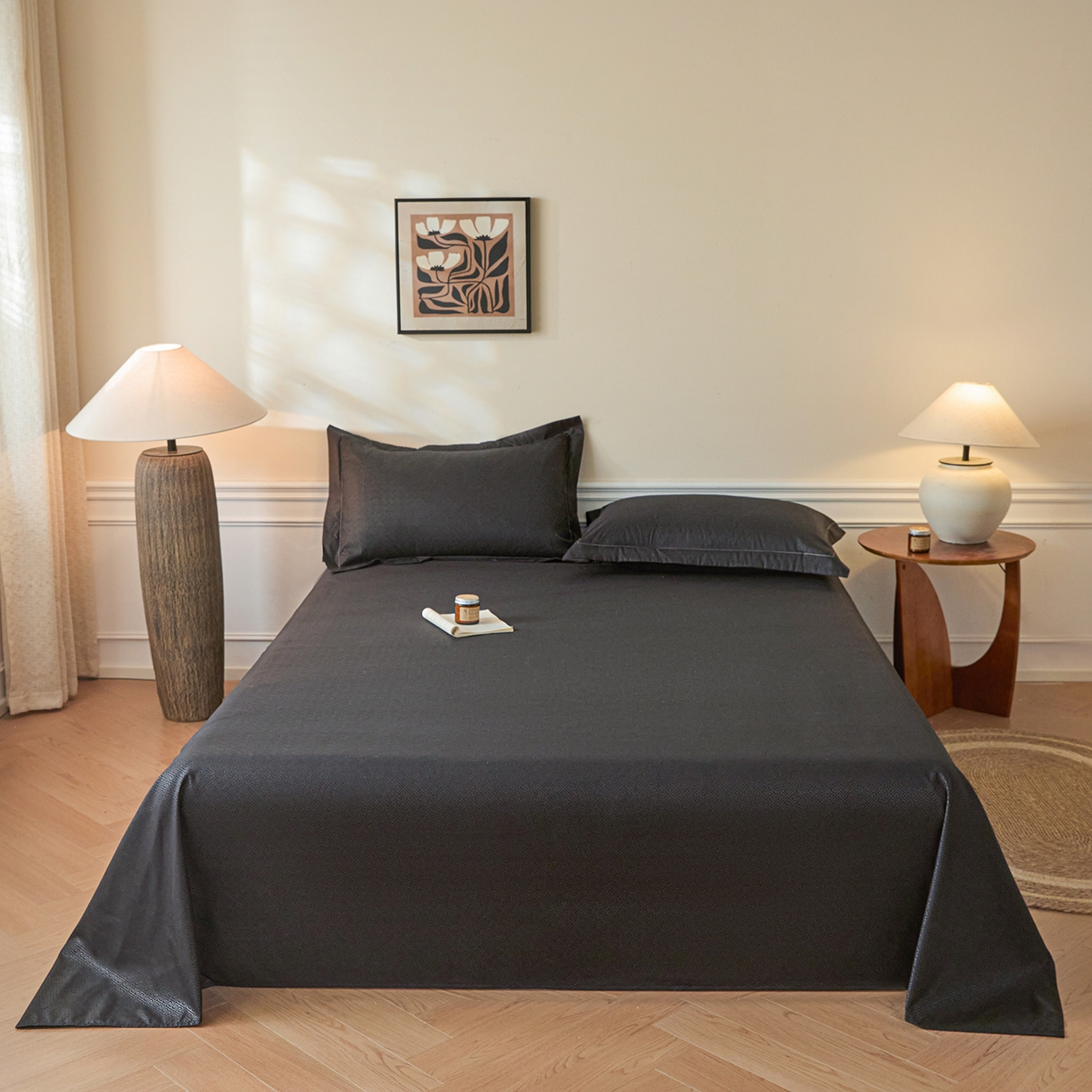 91家纺网 家纺一手货源 找家纺 露梦家纺 2026外贸内销跨境电商亚马逊速卖通磨毛单床单三件套欧美尺寸多多跨境平台TEMU 方格-黑色