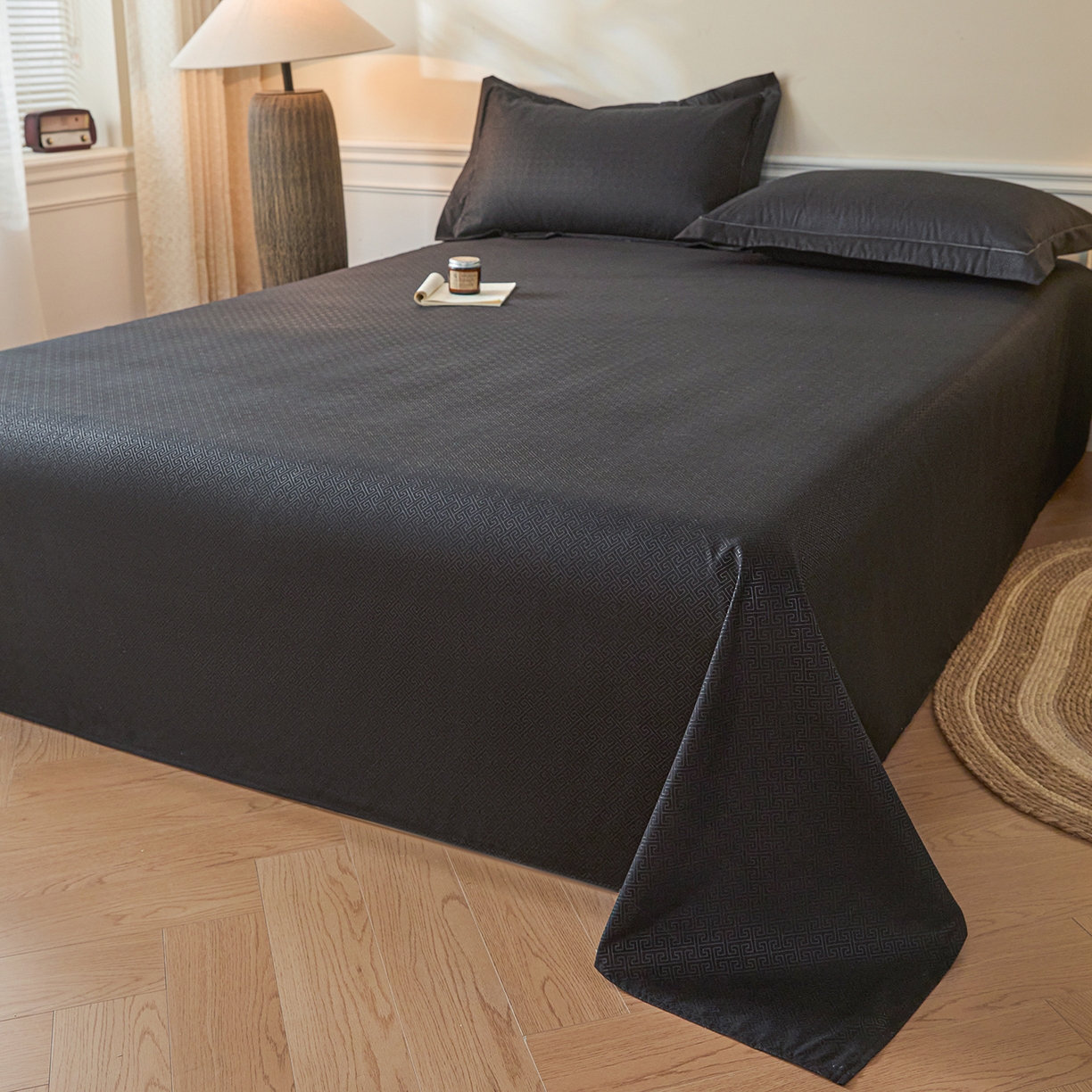 91家纺网 家纺一手货源 找家纺 露梦家纺 2026外贸内销跨境电商亚马逊速卖通磨毛单床单三件套欧美尺寸多多跨境平台TEMU 方格-黑色