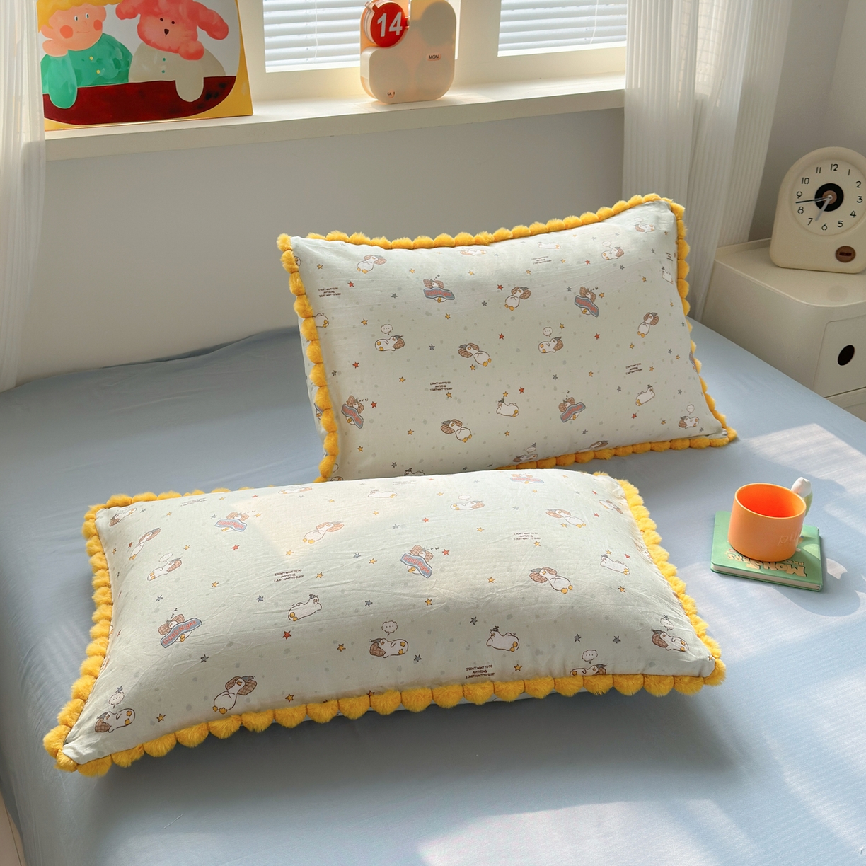 91家纺网 家纺一手货源 找家纺 （总）丽涵家纺 2026新款全棉纯棉双层纱毛球花边单品枕套枕套单件