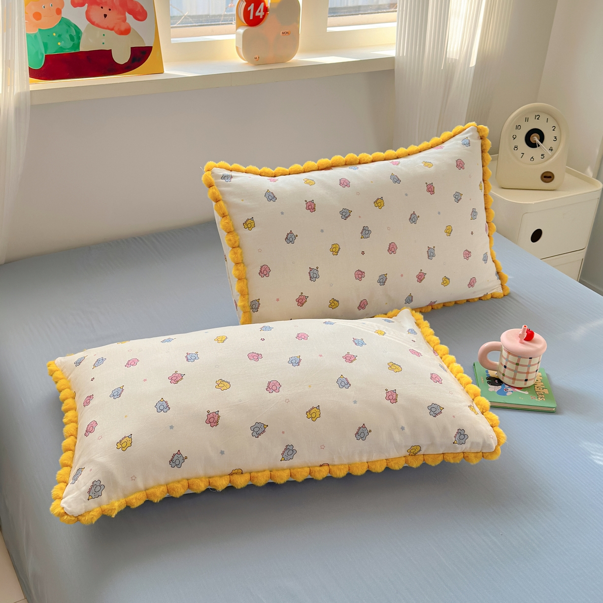 91家纺网 家纺一手货源 找家纺 （总）丽涵家纺 2026新款全棉纯棉双层纱毛球花边单品枕套枕套单件