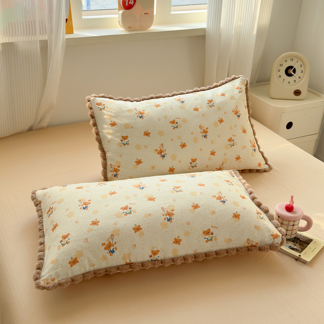 91家纺网 家纺一手货源 找家纺 （总）丽涵家纺 2026新款全棉纯棉双层纱毛球花边单品枕套枕套单件