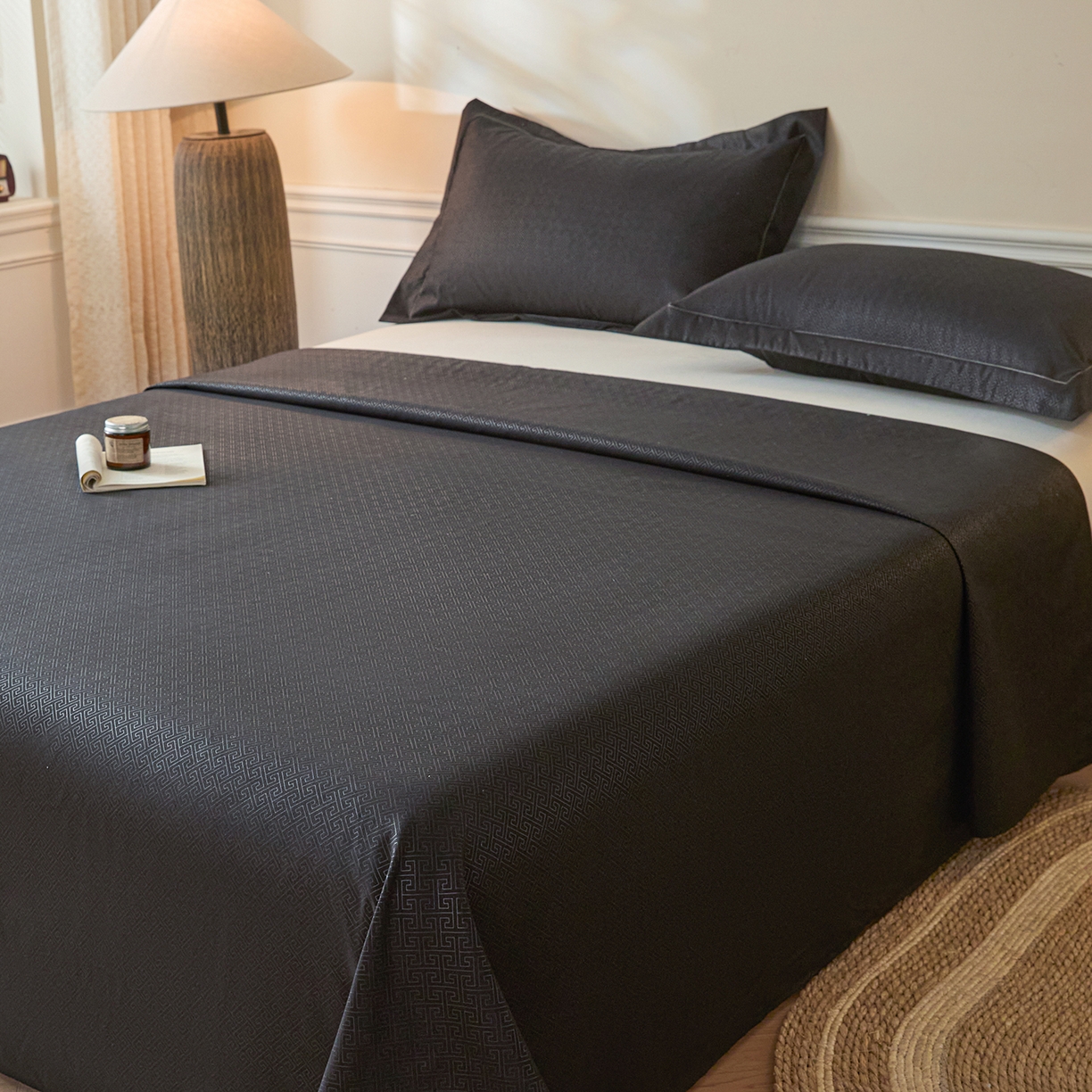 91家纺网 家纺一手货源 找家纺 露梦家纺 2026外贸内销跨境电商亚马逊速卖通磨毛单床单三件套欧美尺寸多多跨境平台TEMU 方格-黑色