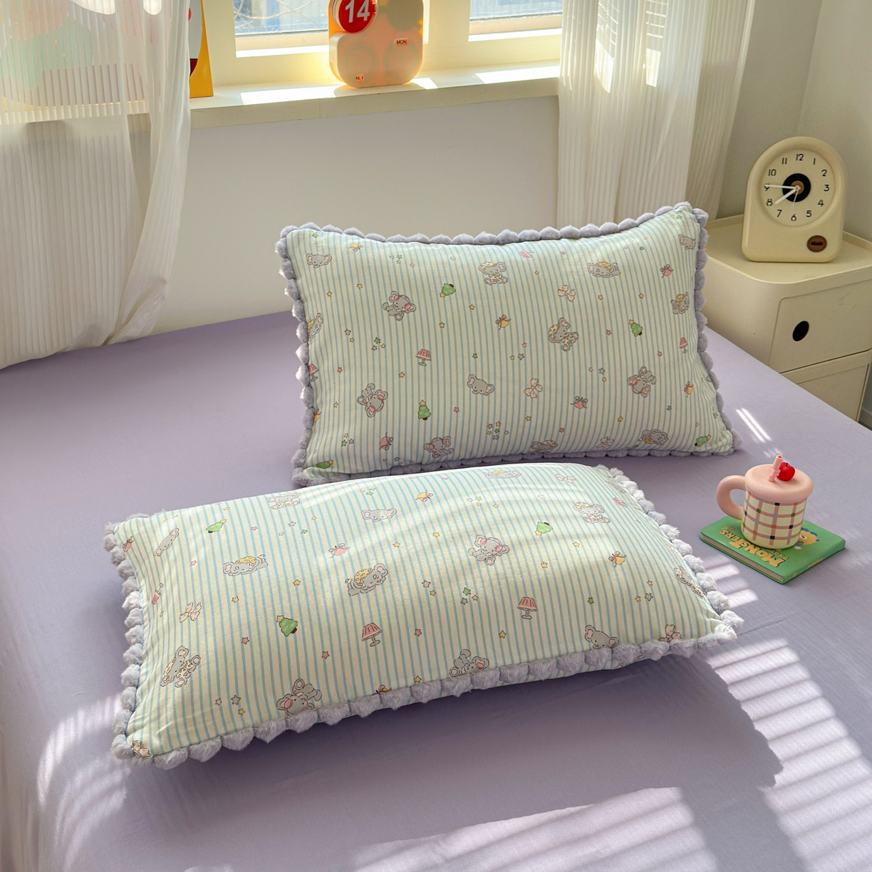 91家纺网 家纺一手货源 找家纺 （总）丽涵家纺 2026新款全棉纯棉双层纱毛球花边单品枕套枕套单件