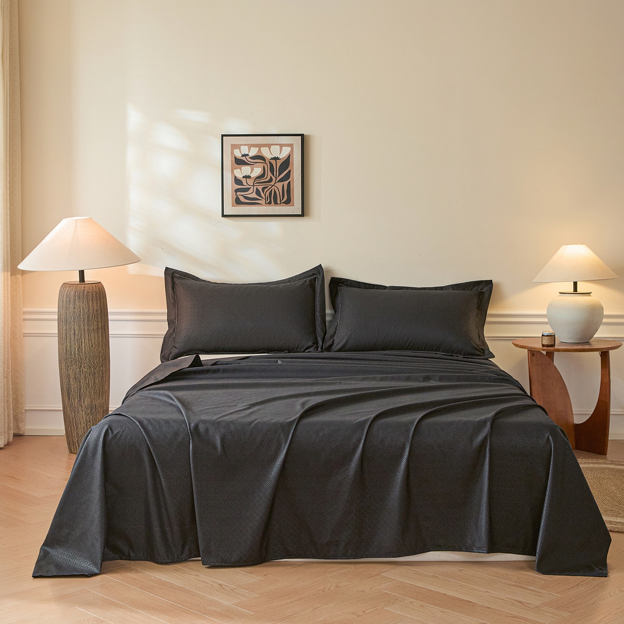 91家纺网 家纺一手货源 找家纺 露梦家纺 2026外贸内销跨境电商亚马逊速卖通磨毛单床单三件套欧美尺寸多多跨境平台TEMU 方格-黑色