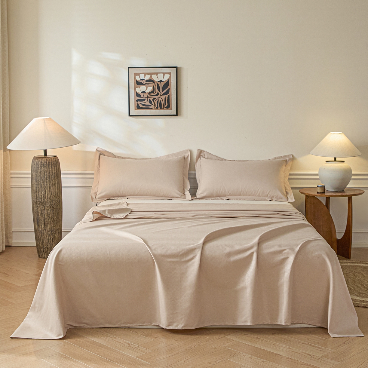 91家纺网 家纺一手货源 找家纺 露梦家纺 2026外贸内销跨境电商亚马逊速卖通磨毛单床单三件套欧美尺寸多多跨境平台TEMU 方格-卡其