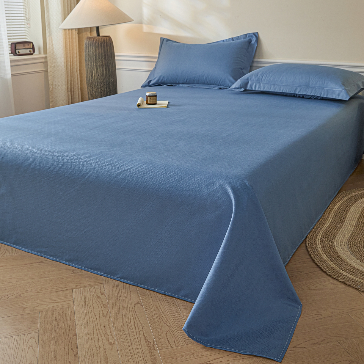 91家纺网 家纺一手货源 找家纺 露梦家纺 2026外贸内销跨境电商亚马逊速卖通磨毛单床单三件套欧美尺寸多多跨境平台TEMU 方格-蓝色