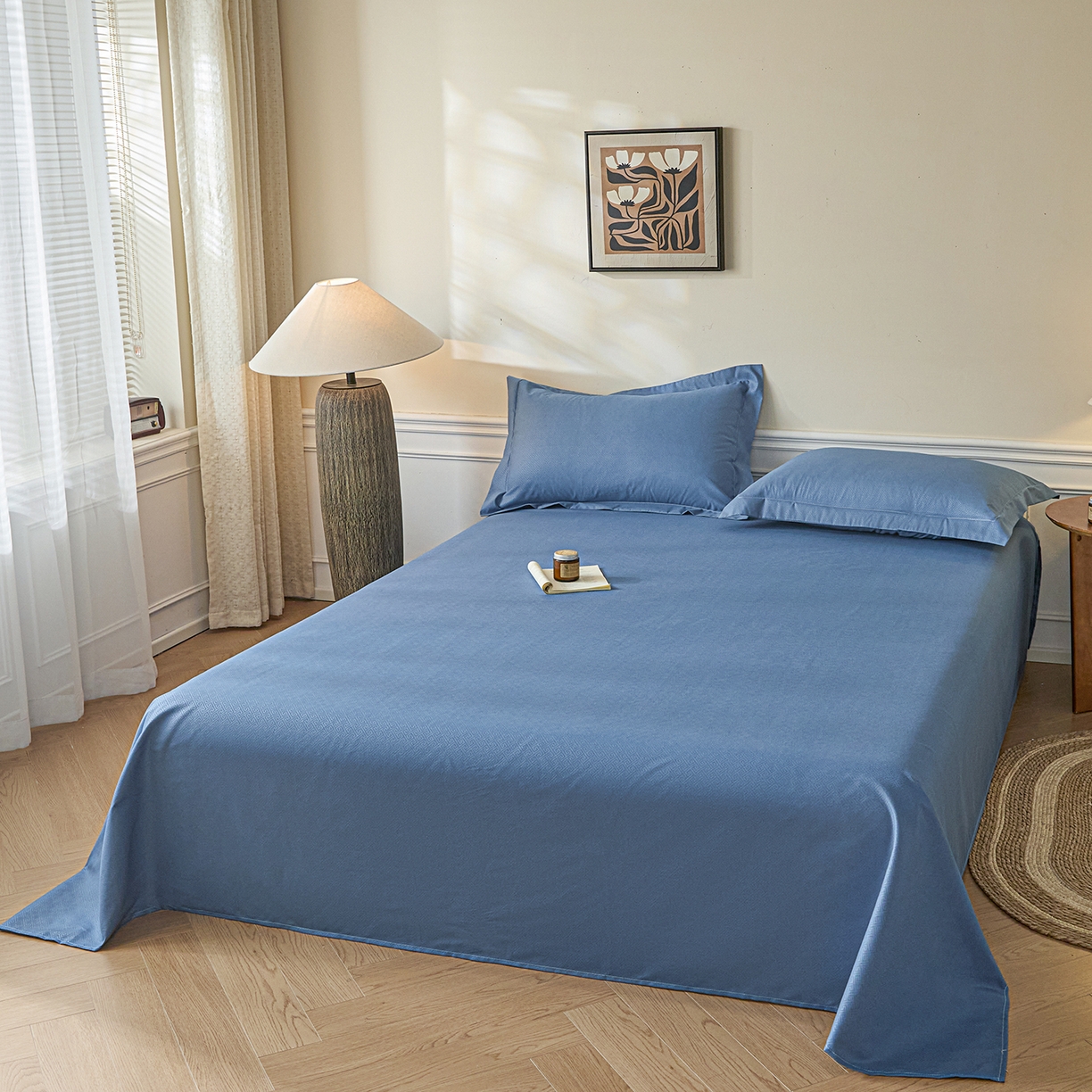 91家纺网 家纺一手货源 找家纺 露梦家纺 2026外贸内销跨境电商亚马逊速卖通磨毛单床单三件套欧美尺寸多多跨境平台TEMU 方格-蓝色