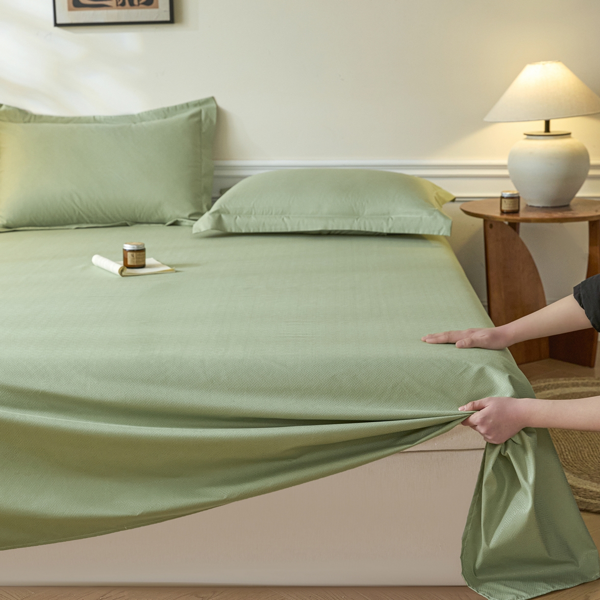 91家纺网 家纺一手货源 找家纺 露梦家纺 2026外贸内销跨境电商亚马逊速卖通磨毛单床单三件套欧美尺寸多多跨境平台TEMU 方格-抹茶