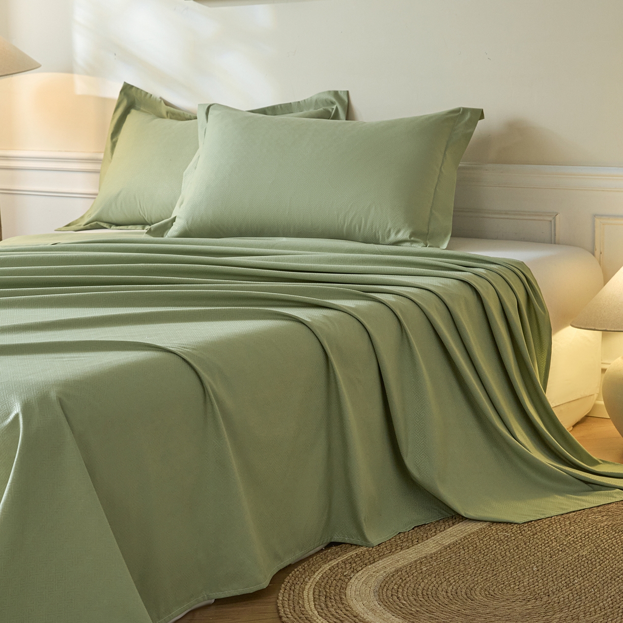 91家纺网 家纺一手货源 找家纺 露梦家纺 2026外贸内销跨境电商亚马逊速卖通磨毛单床单三件套欧美尺寸多多跨境平台TEMU 方格-抹茶