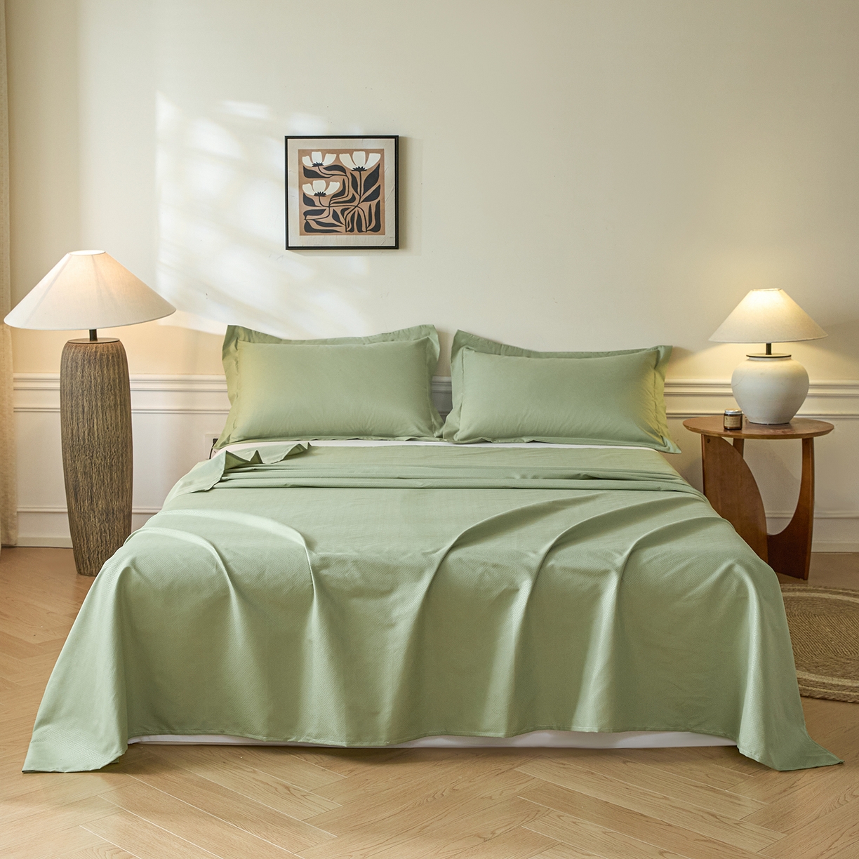 91家纺网 家纺一手货源 找家纺 露梦家纺 2026外贸内销跨境电商亚马逊速卖通磨毛单床单三件套欧美尺寸多多跨境平台TEMU 方格-抹茶