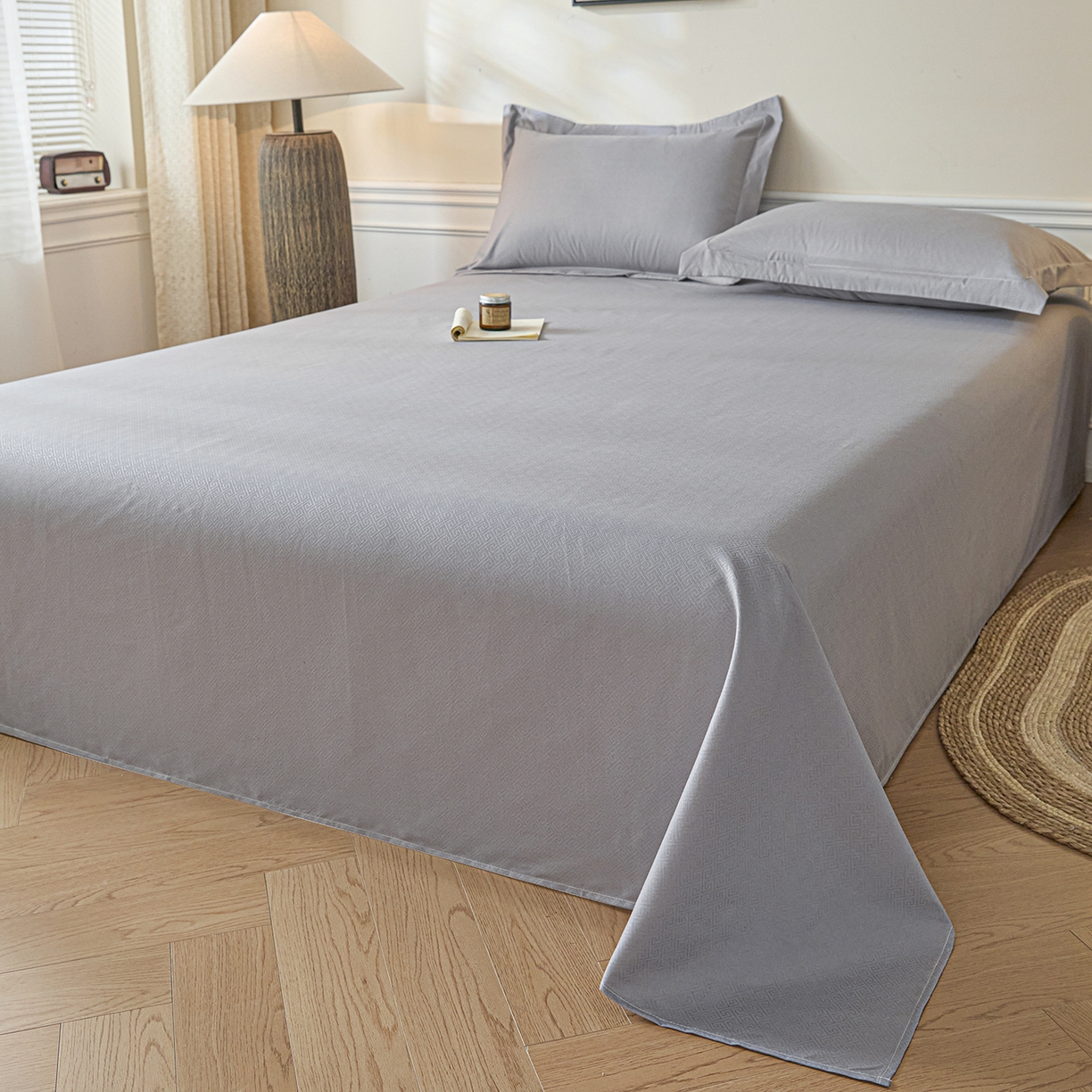 91家纺网 家纺一手货源 找家纺 露梦家纺 2026外贸内销跨境电商亚马逊速卖通磨毛单床单三件套欧美尺寸多多跨境平台TEMU 方格-浅灰