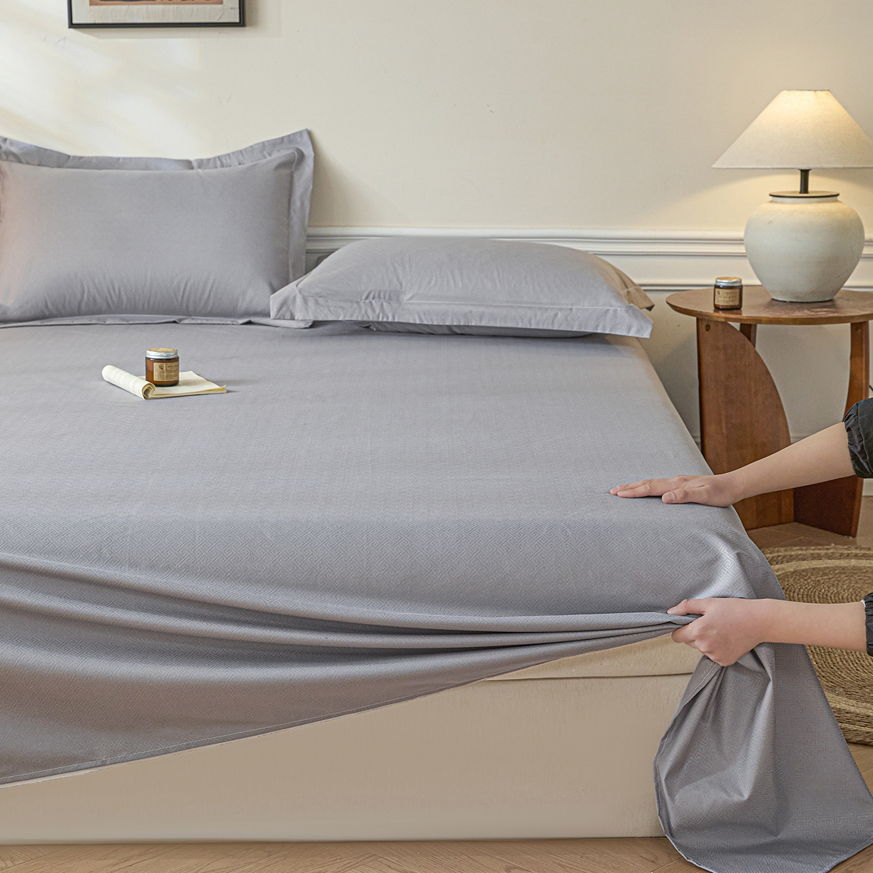 91家纺网 家纺一手货源 找家纺 露梦家纺 2026外贸内销跨境电商亚马逊速卖通磨毛单床单三件套欧美尺寸多多跨境平台TEMU 方格-浅灰