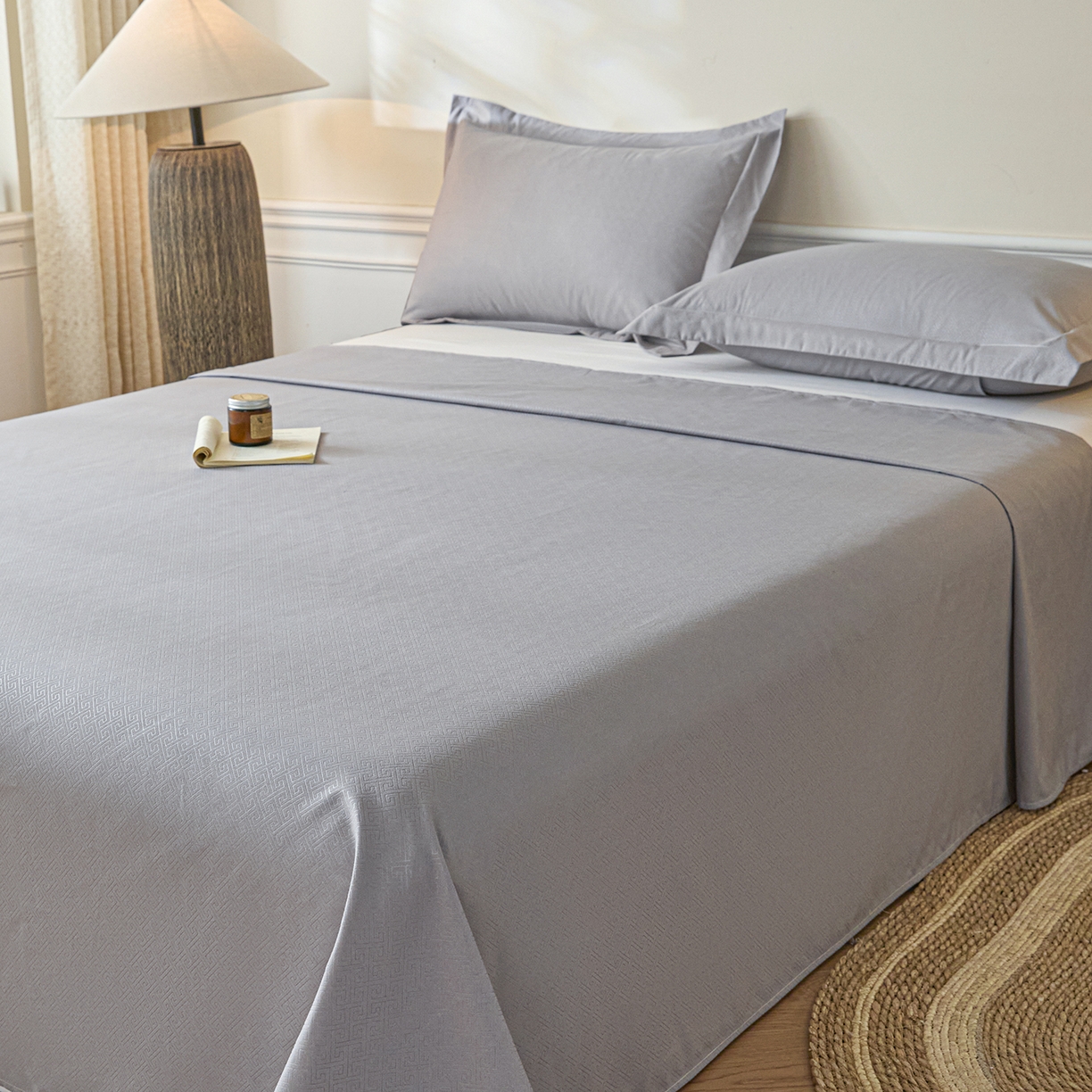 91家纺网 家纺一手货源 找家纺 露梦家纺 2026外贸内销跨境电商亚马逊速卖通磨毛单床单三件套欧美尺寸多多跨境平台TEMU 方格-浅灰