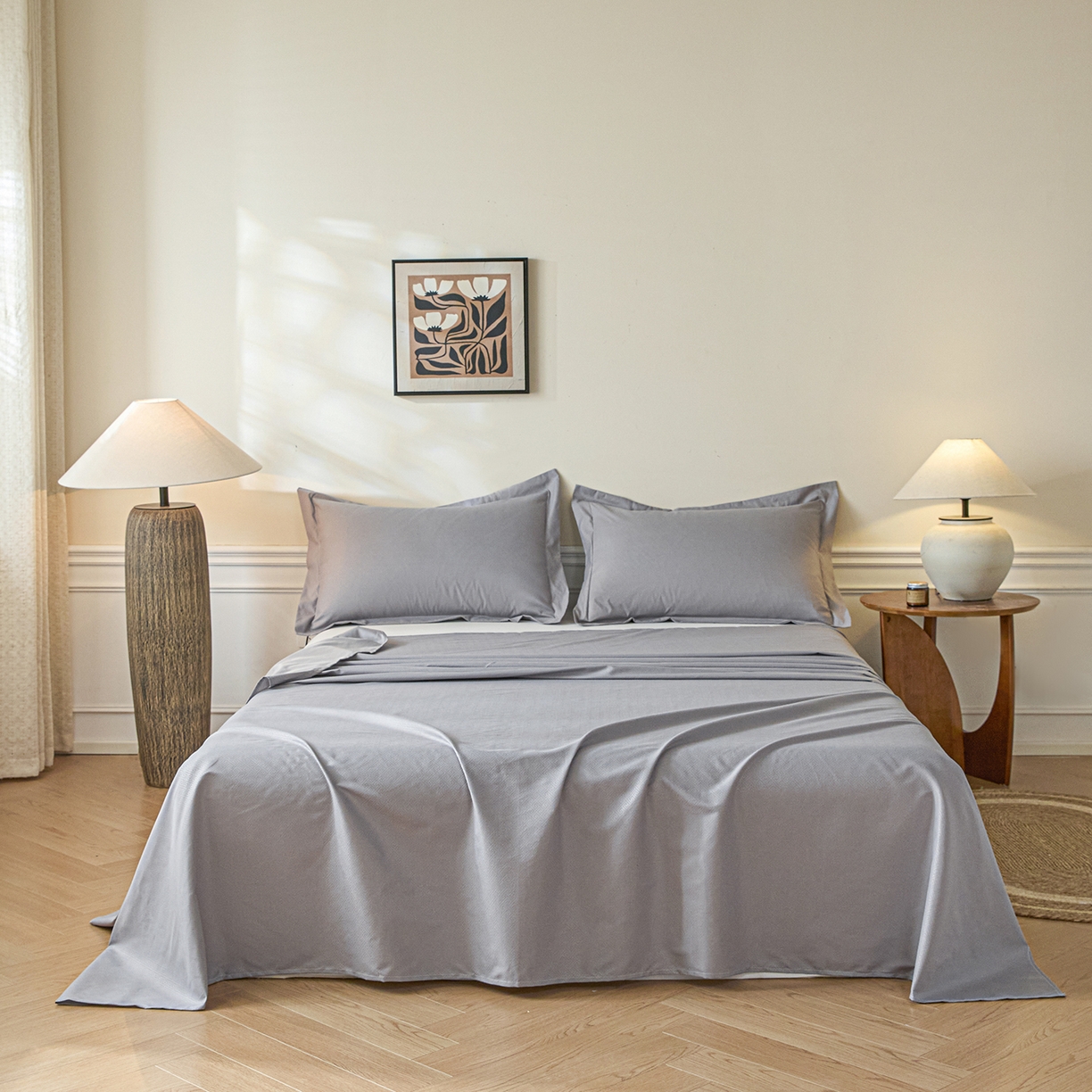 91家纺网 家纺一手货源 找家纺 露梦家纺 2026外贸内销跨境电商亚马逊速卖通磨毛单床单三件套欧美尺寸多多跨境平台TEMU 方格-浅灰