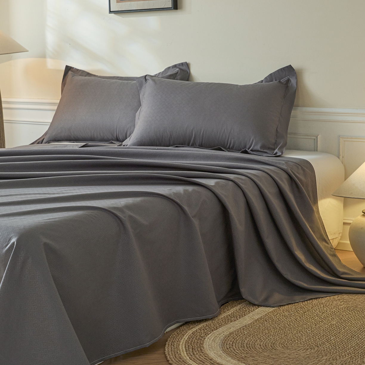 91家纺网 家纺一手货源 找家纺 露梦家纺 2026外贸内销跨境电商亚马逊速卖通磨毛单床单三件套欧美尺寸多多跨境平台TEMU 方格-深灰