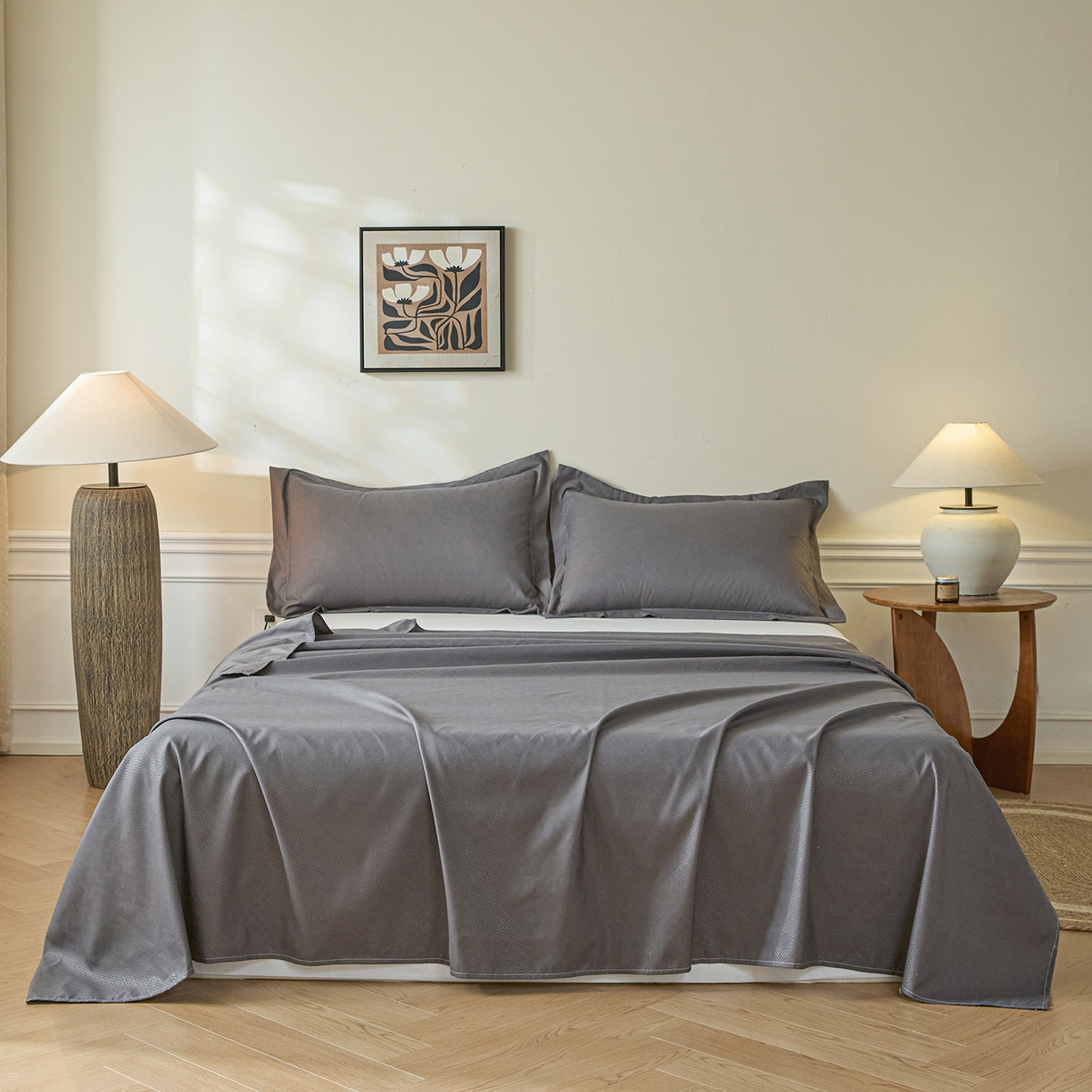 91家纺网 家纺一手货源 找家纺 露梦家纺 2026外贸内销跨境电商亚马逊速卖通磨毛单床单三件套欧美尺寸多多跨境平台TEMU 方格-深灰