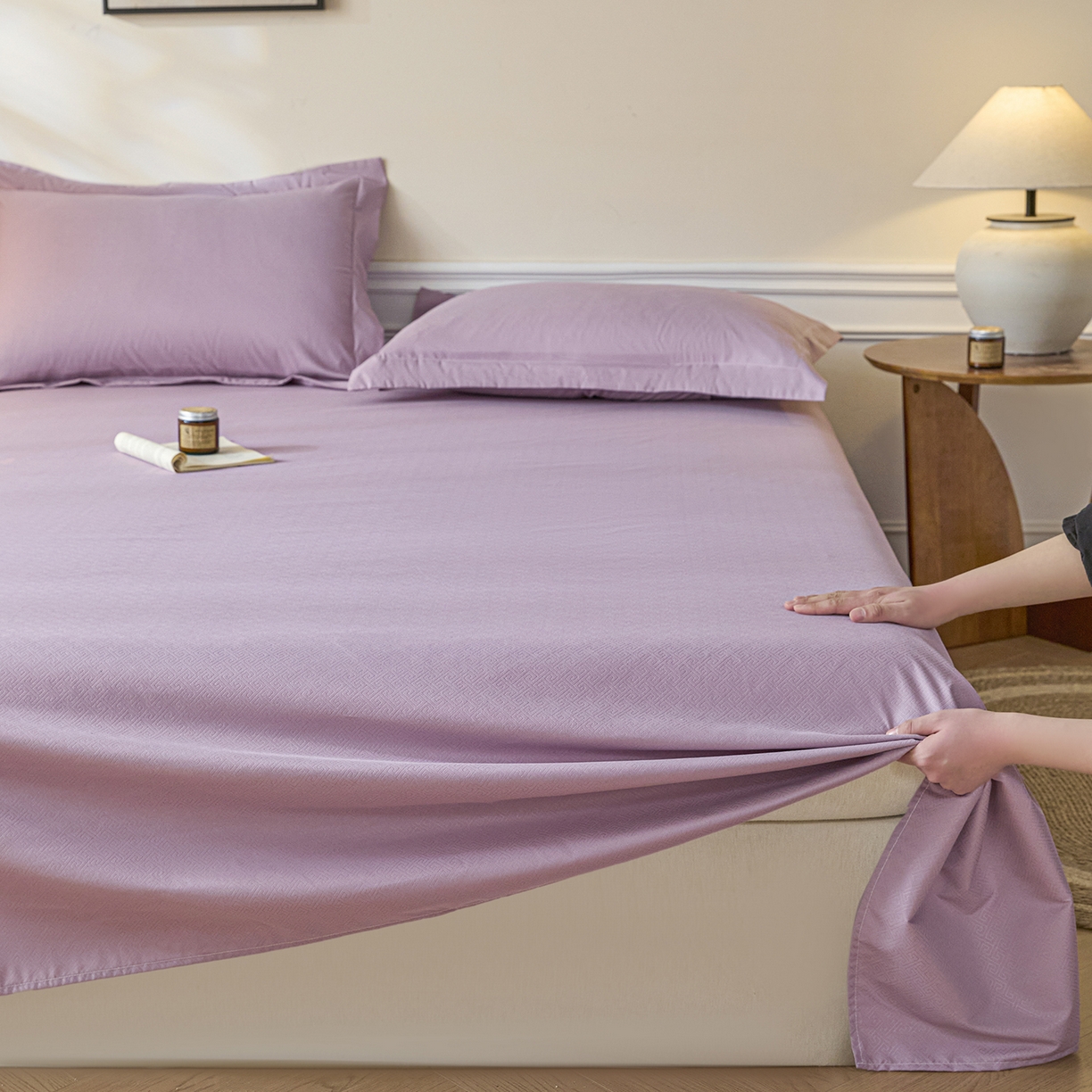 91家纺网 家纺一手货源 找家纺 露梦家纺 2026外贸内销跨境电商亚马逊速卖通磨毛单床单三件套欧美尺寸多多跨境平台TEMU 方格-紫色