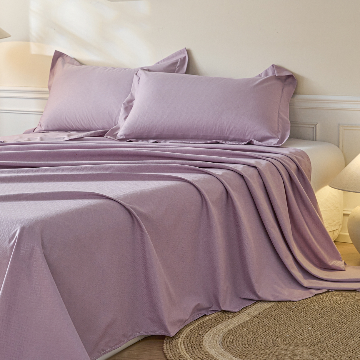 91家纺网 家纺一手货源 找家纺 露梦家纺 2026外贸内销跨境电商亚马逊速卖通磨毛单床单三件套欧美尺寸多多跨境平台TEMU 方格-紫色