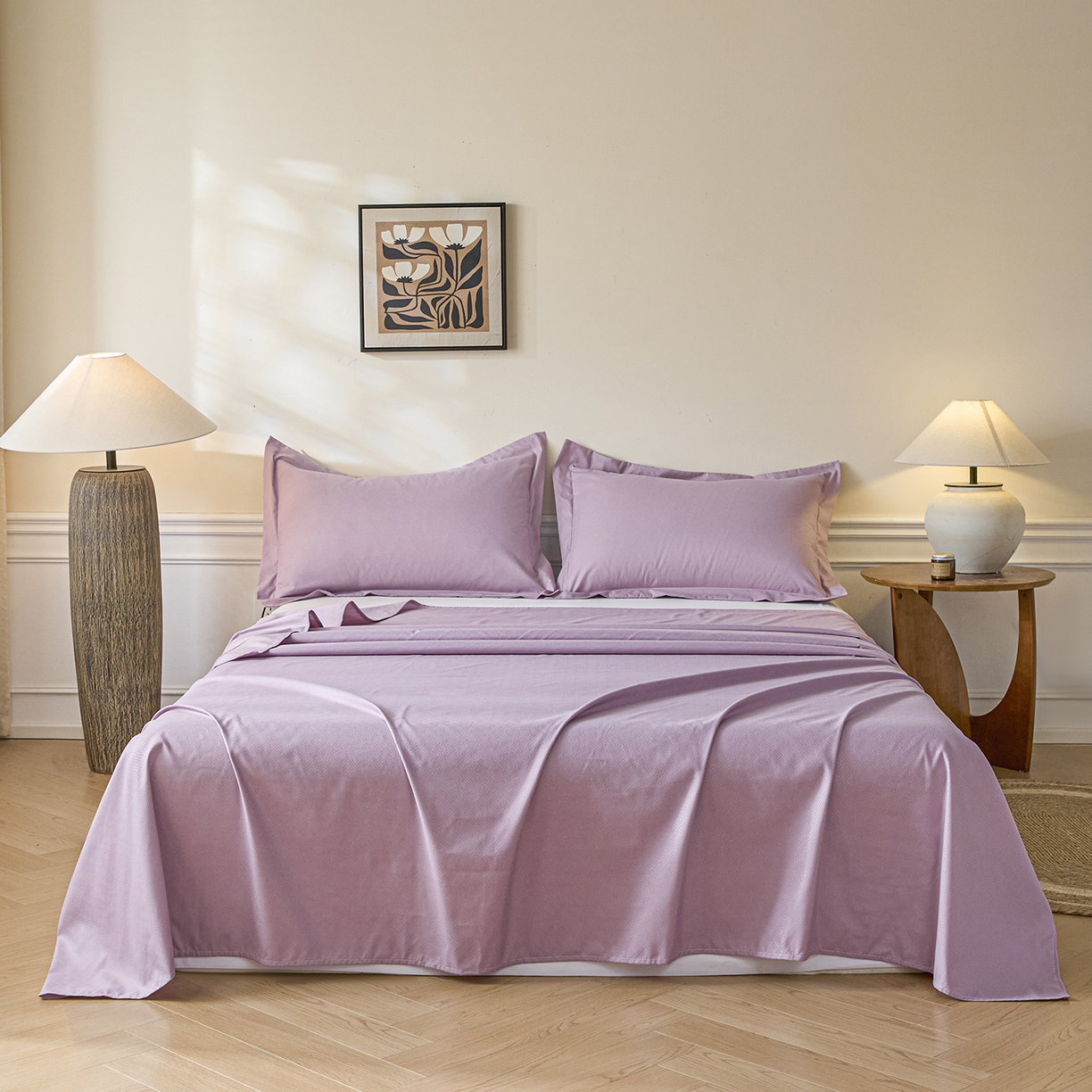 91家纺网 家纺一手货源 找家纺 露梦家纺 2026外贸内销跨境电商亚马逊速卖通磨毛单床单三件套欧美尺寸多多跨境平台TEMU 方格-紫色