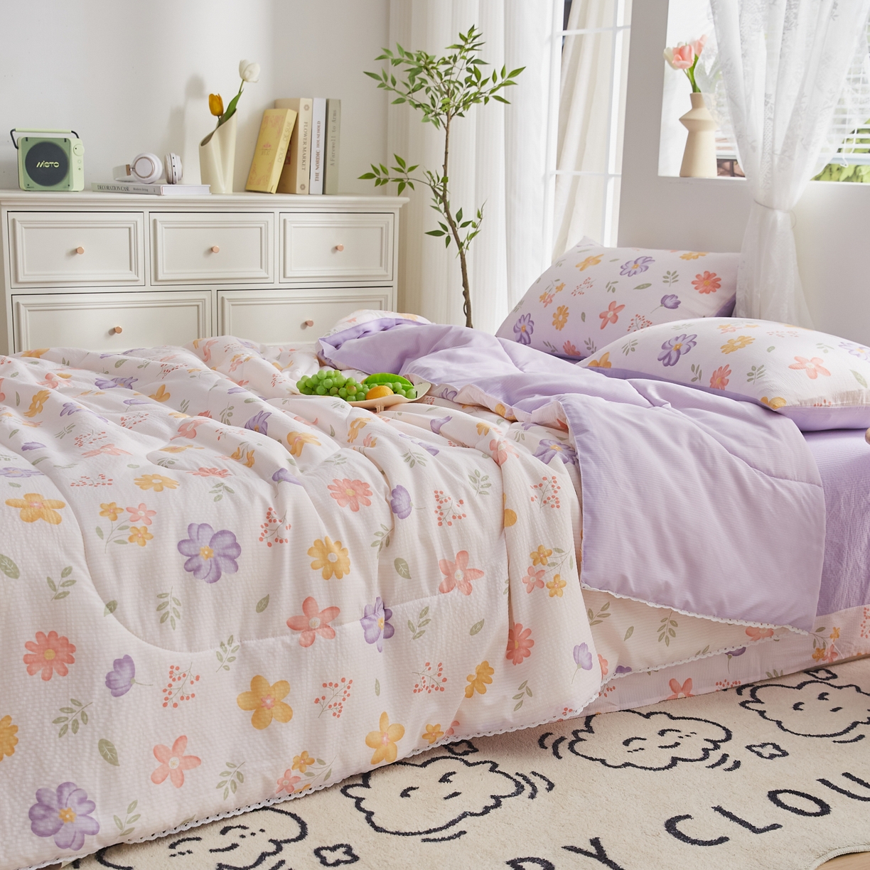 91家纺网 家纺一手货源 找家纺 帕芬鸟家纺 2026春夏新款双层皱皱纱水洗棉大豆夏被夏凉被空调被 花海