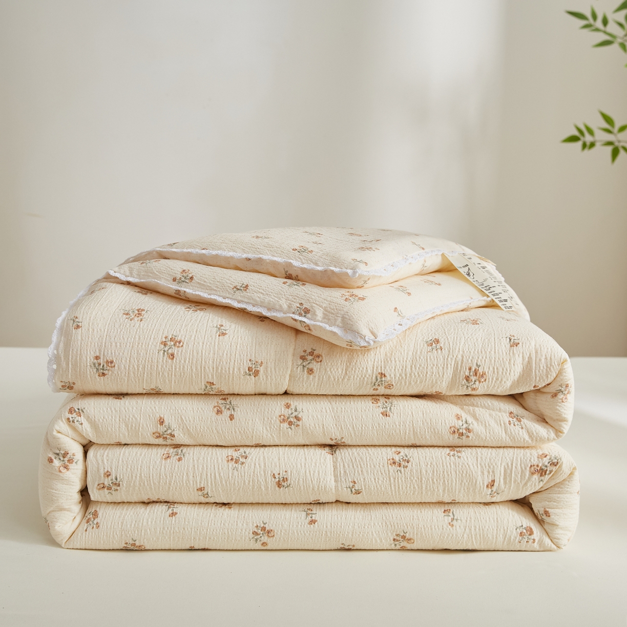 91家纺网 家纺一手货源 找家纺 帕芬鸟家纺 2026春夏新款双层皱皱纱水洗棉大豆夏被夏凉被空调被 花漾