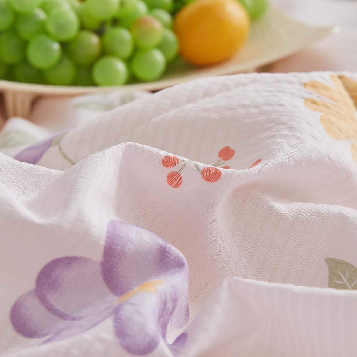 91家纺网 家纺一手货源 找家纺 帕芬鸟家纺 2026春夏新款双层皱皱纱水洗棉大豆夏被夏凉被空调被 花海