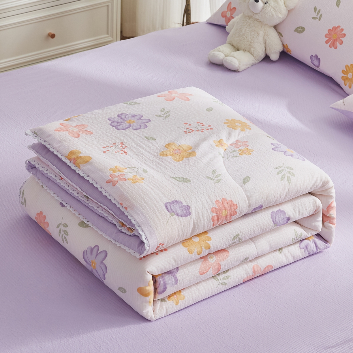 91家纺网 家纺一手货源 找家纺 （总）帕芬鸟家纺 2026春夏新款双层皱皱纱水洗棉大豆夏被夏凉被空调被