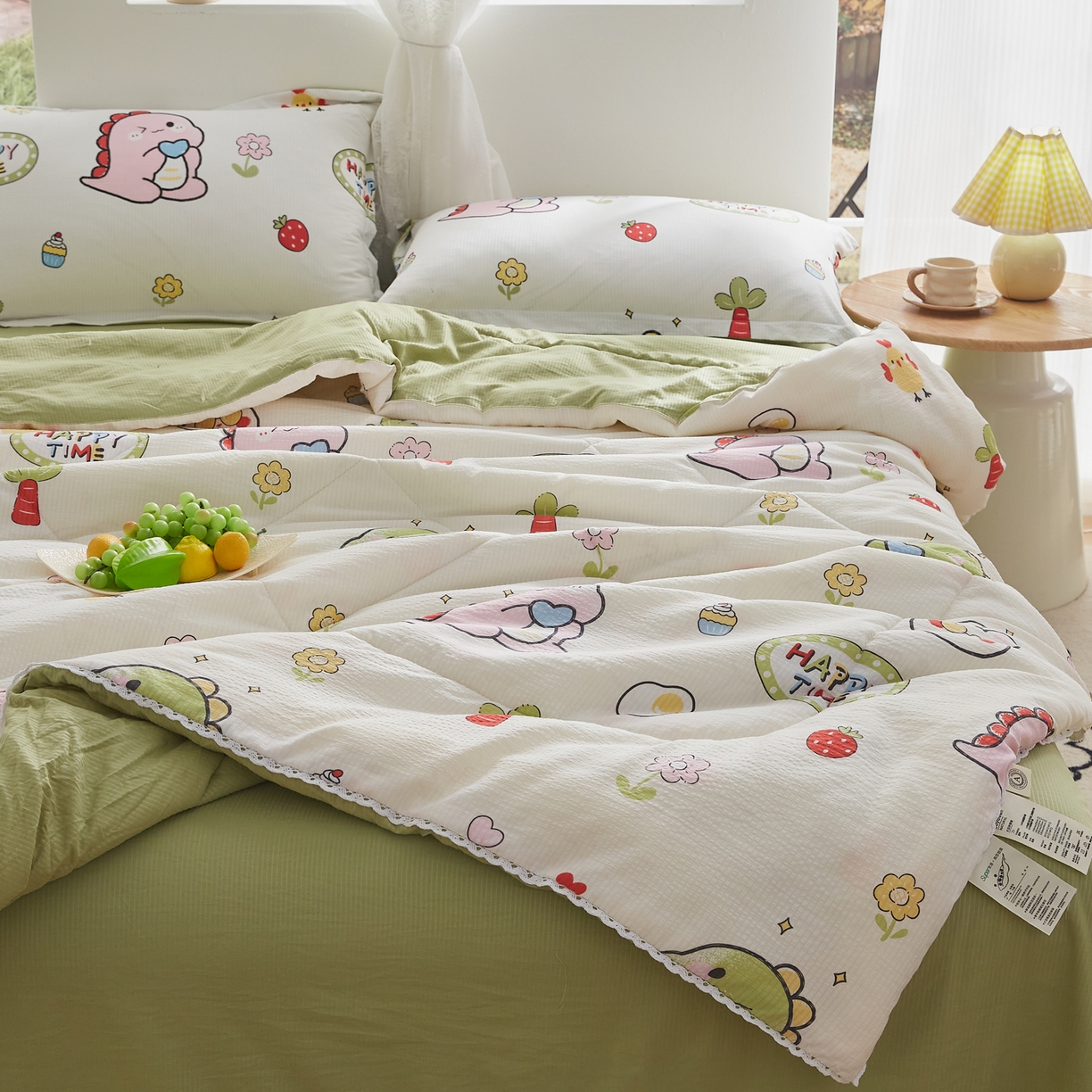 91家纺网 家纺一手货源 找家纺 帕芬鸟家纺 2026春夏新款双层皱皱纱水洗棉大豆夏被夏凉被空调被 恐龙谷